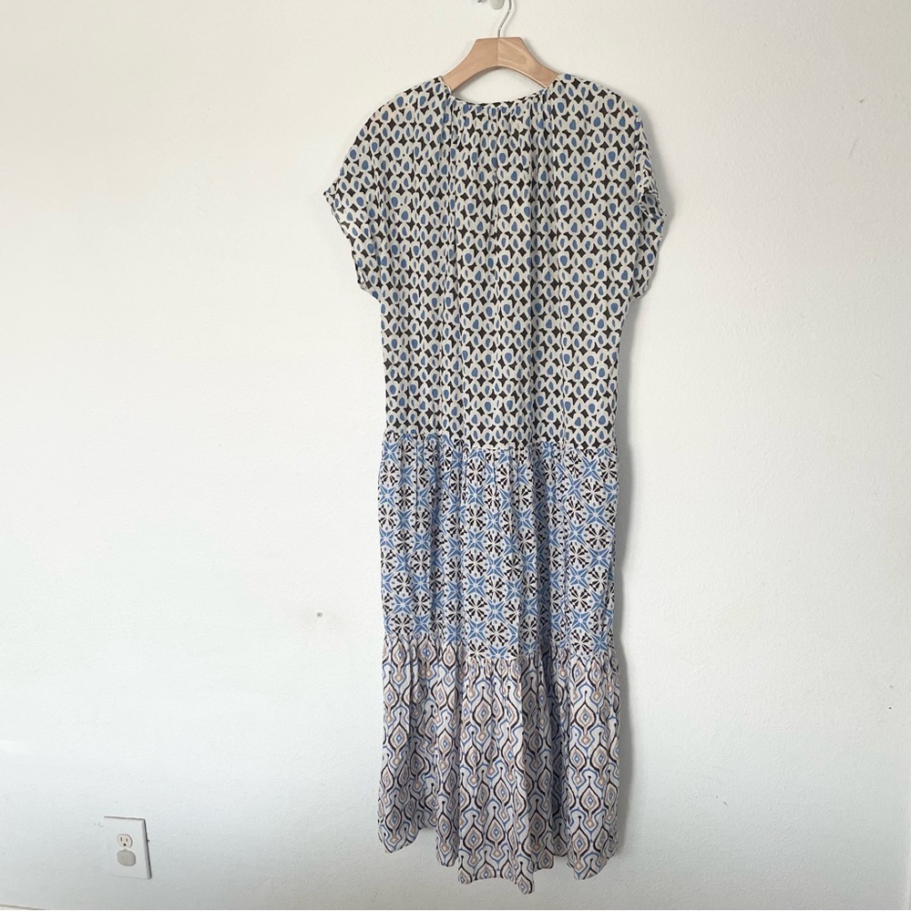 ZARA Dress Womens XL Brown Blue Patchwork Tiered Long Flowy Bohemian Cotton NWT - Picture 9 of 13